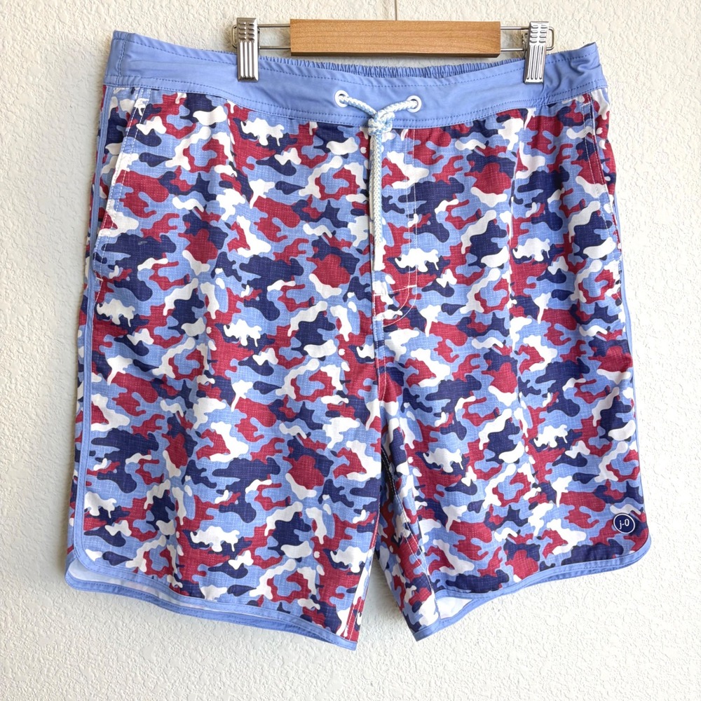 Johnnie-O Mens Blue Red Camo Swim Trunks Board Shorts Mesh Lined Large